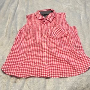 Ladies size Large Tommy Hilfiger sleeveless , gingham shirt. Never worn.
